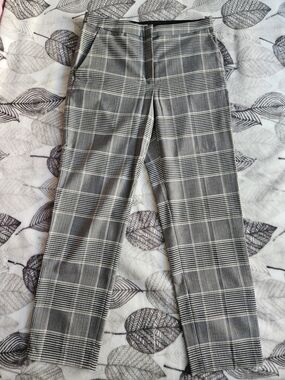 H&M Black & White Glen Plaid Straight-Leg Trousers